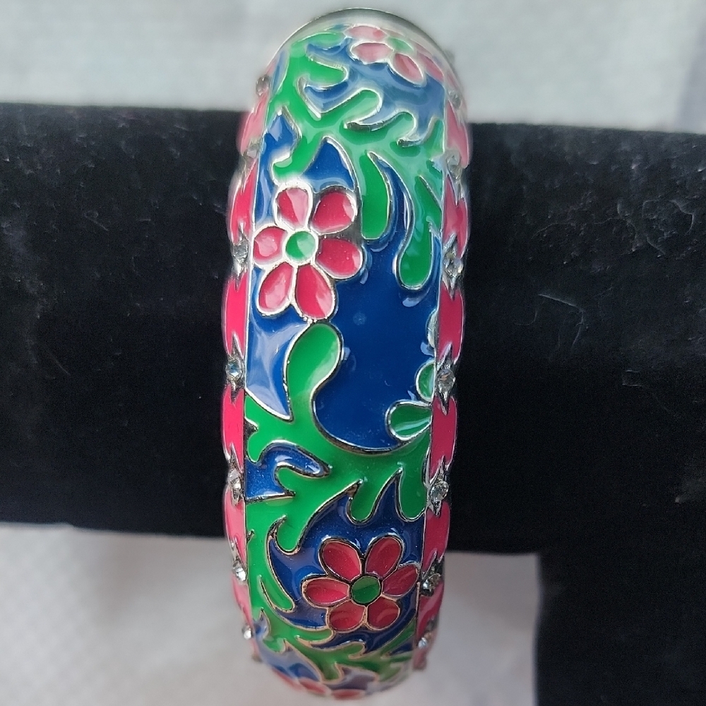 Sequin Cottagecore Style Floral Crystal Bangle - Blue, Pink, Green